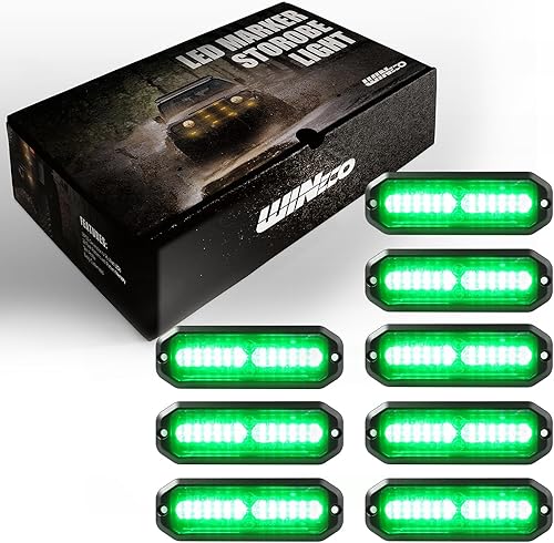 Miniatura 6 de WINECO Verde 8 unids ultra delgado LED luces de policía estroboscópicas de emergencia, montaje en superficie parrilla parrilla peligro seguridad