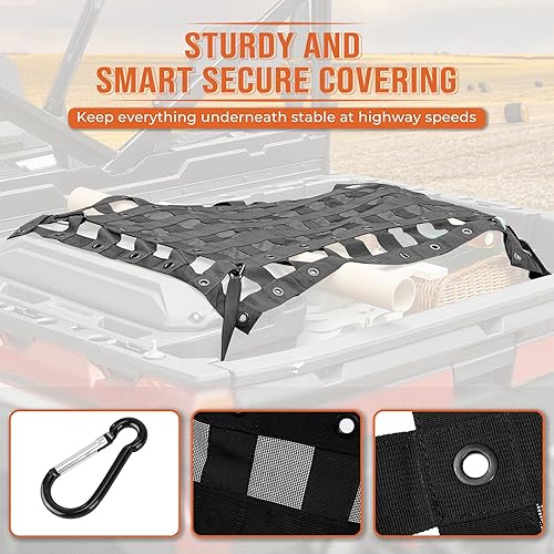 Miniatura 3 de Kemimoto Red de carga para UTV resistente, elástica, para techo, riel de cama, con correas compatibles con Polaris Ranger General Can am Defender