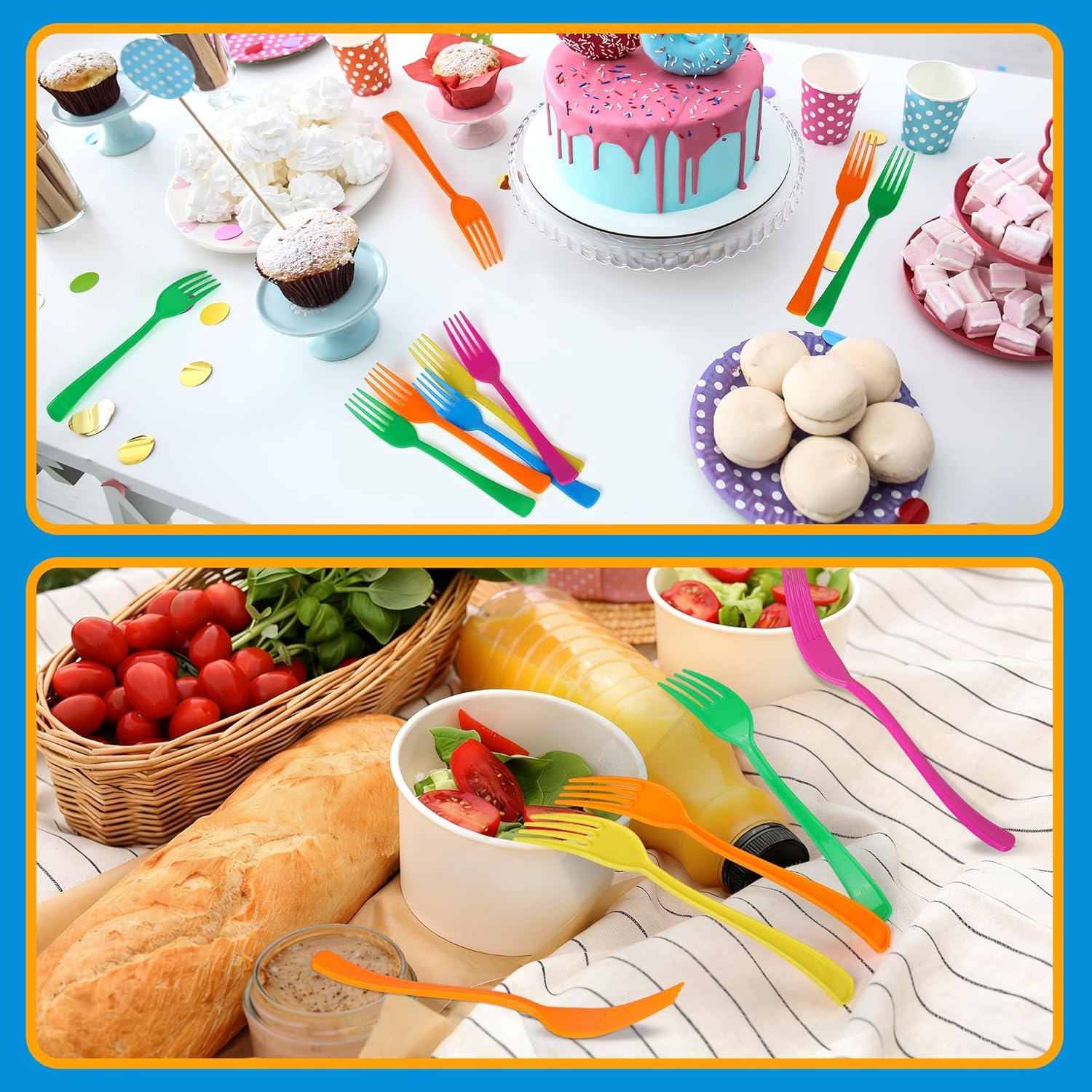 Kochorie 180 Pcs Bright Rainbow Plastic Forks Disposable Silverware Heavy Duty Plastic Cutlery Set Heat Resistant Durable Utensils Flatware for Party Wedding Birthday Supplies and Daily Use