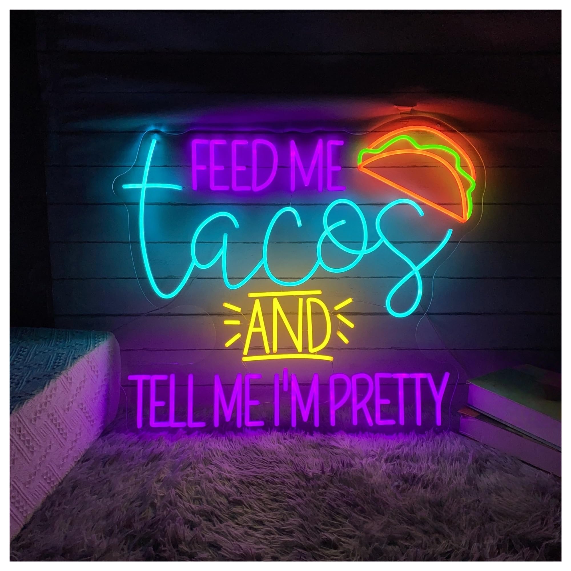 SHOUXI Sign Lamp Feed Me Tacos and Tell I'm Pretty Neon Sign for Restaurant Decor Taco Lights Night Light 47cmx55cm(C)