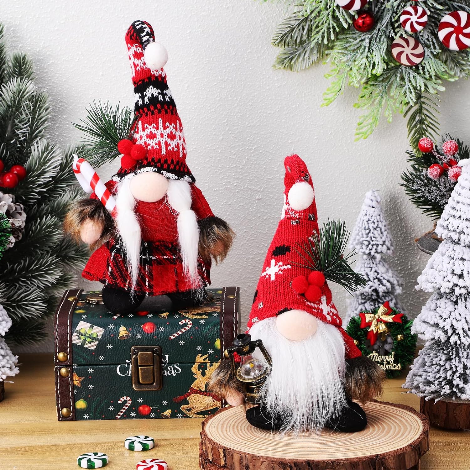 2Pcs Christmas Gnomes Decorations: Plush Couple Elf Santa Gnomes Doll for Xmas Home Tabletop Ornaments Holiday Party Gifts - Image 2