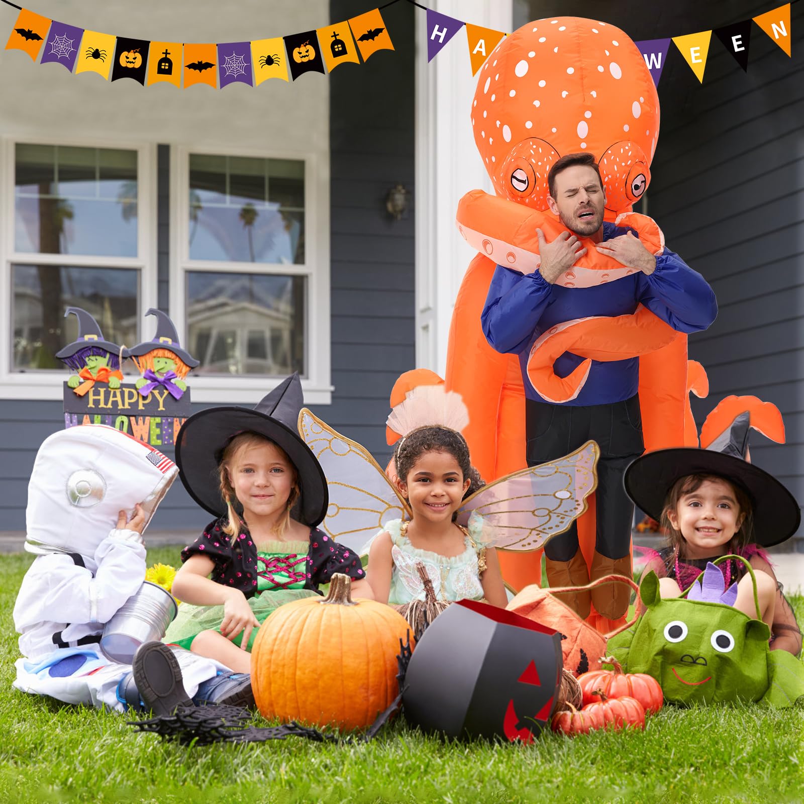 Poptrend Inflatable Octopus Costume for Adult, Inflatable Blow up Costumes Octopus Halloween Costumes Men Women Funny Fancy Dress Party Costumes