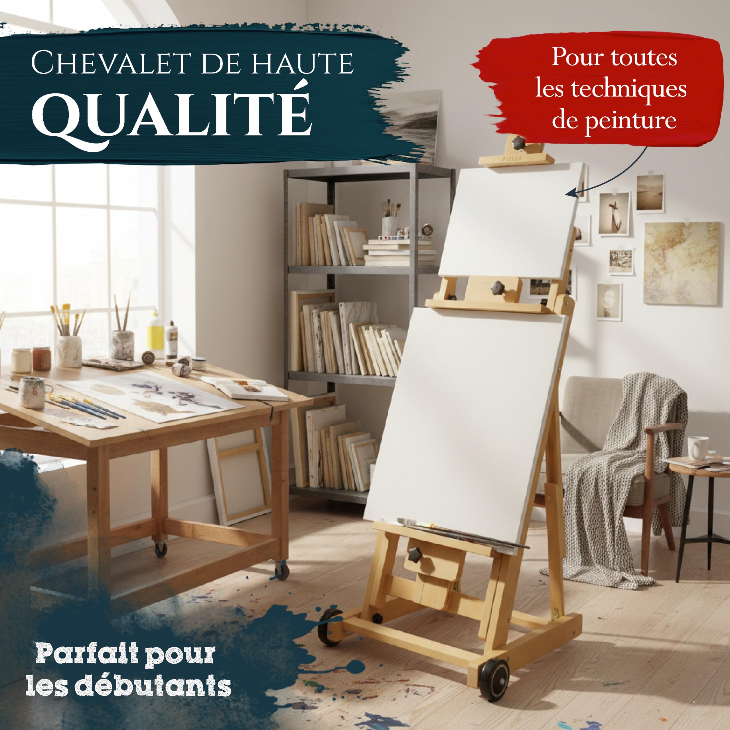 Artina chevalet atelier peinture en bois de hêtre avec support inclinaison