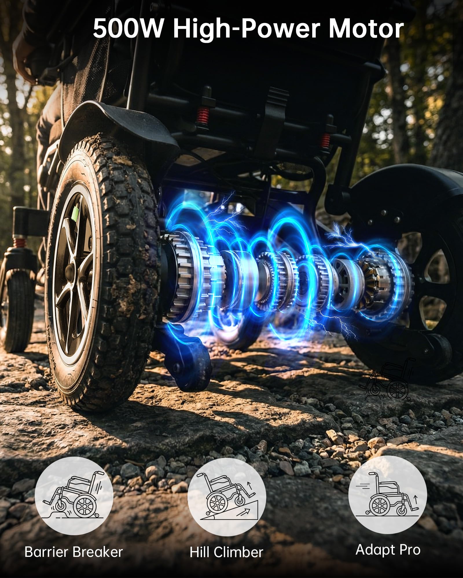 Silla de Ruedas Eléctrica para Adultos 182 kg, Autonomía 48 km, Silla de Ruedas Eléctrica con Batería 25 Ah, Silla de Ruedas Eléctrica Plegable con Ruedas Inflables 32 cm para Exterior/Compras, Negro