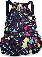 Vista 13 de Mochila con cordón para mujer, bolsa de gimnasio con cordón, resistente al agua, pequeña bolsa de cincha azul (Blue-Blue)