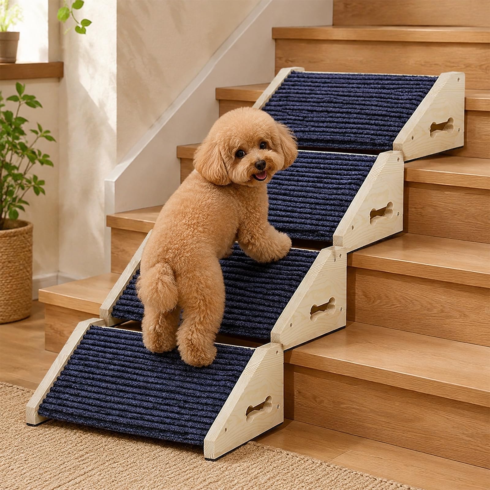 4 Stück Hunderampe, Hunde Treppe für Sofa und Bett, rutschfeste Haustiertreppe mit Teppichoberfläche, Treppenhilfe für Kleine Hunde und Katzen, Hunderampe Couch für Alte Haustiere
