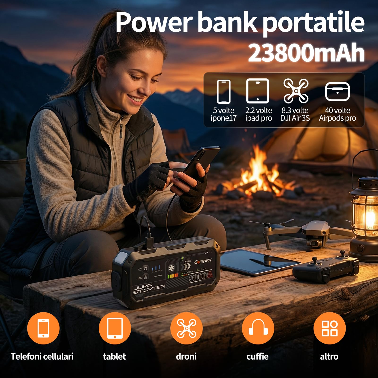 Arrancador de batería de coche 8000 A 26800 mAh, 12 V para coche hasta 10,0 l gasolina/8,0 l diésel, arrancador de batería portátil Jump Start con LED/LCD Booster Arranque