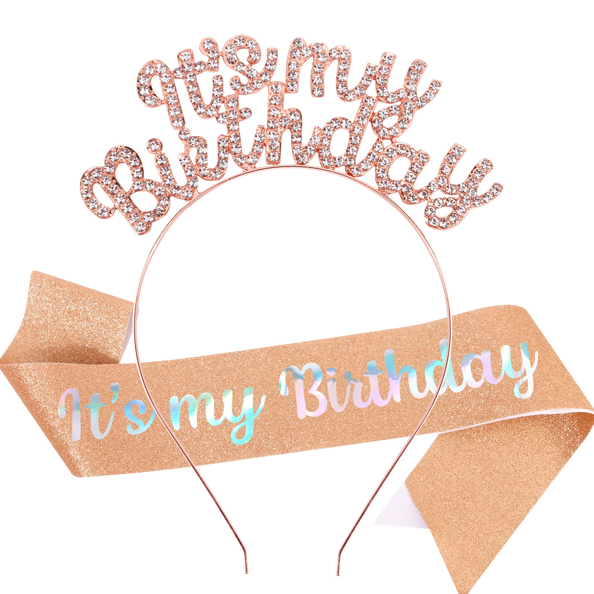 AOPRIE Rose Gold White 2 Pack Classic Birthday Tiara & Crowns for Women & Girls Rhinestone Happy Birthday Accessories Favor Supplies