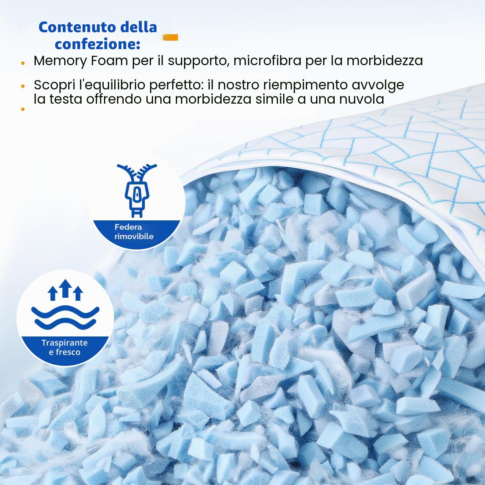 A-Pce Cuscini Altezza Regolabile Cuscino 76x51 cm (Set di 2), Imbottitura in Microfibra King Size Cuscino Memory Foam, Federa Rimovibileper, per Tutti i Dormienti