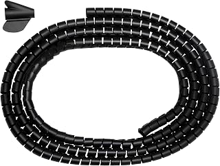 Black - 2m - Cable Tidy - Spiral Cable Wrap - Includes Fitting Tool - Cable Management for PC, TV Wires at Home or Office - Car Cable Tidy