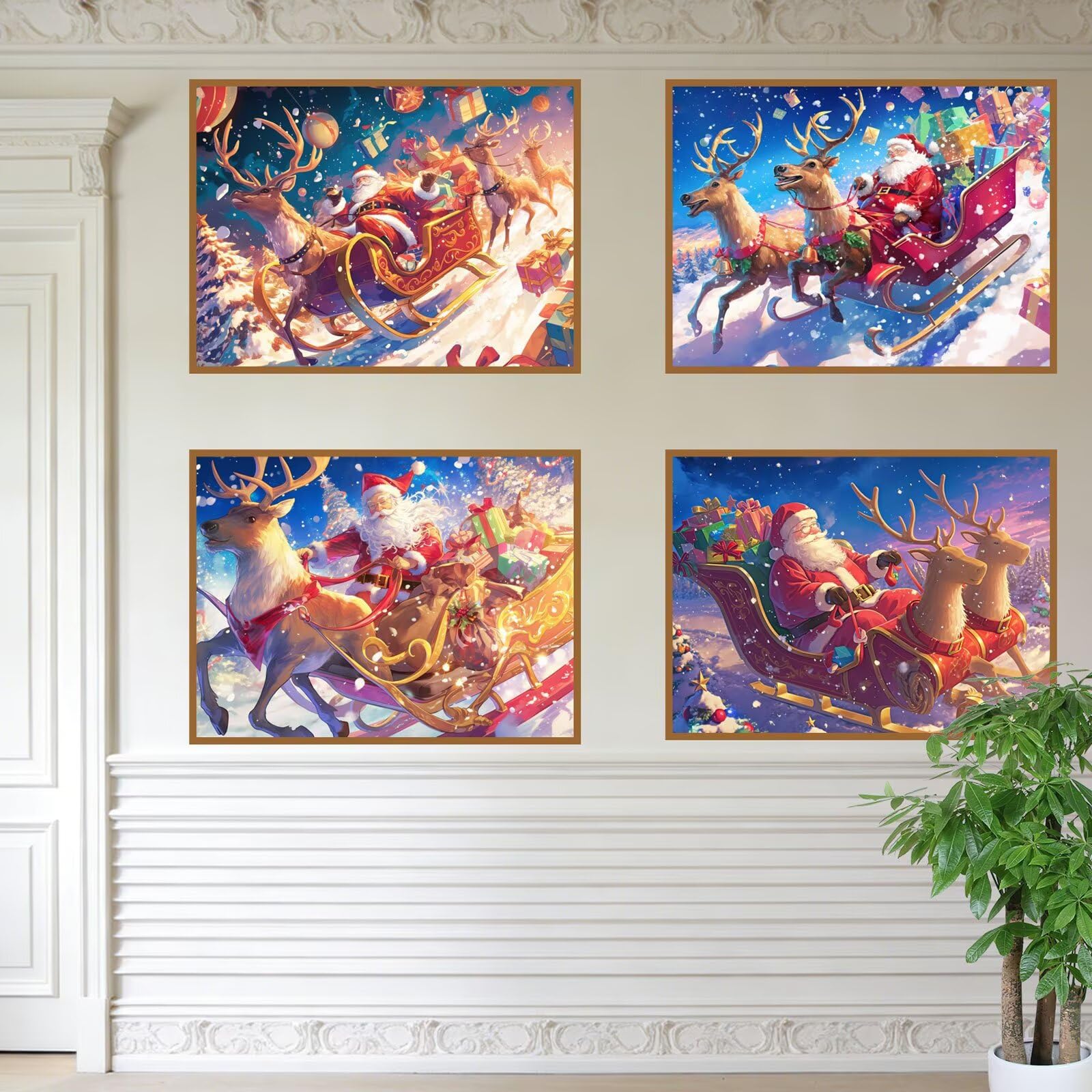 Diamond Painting Eckige Steine 4er set Diamond Painting Winter 60x40cm 2026 New DIY Malen Nach Zahlen Erwachsene,Bastelset Kinder ab 6 Jahre,Kleine Geschenke für Frauen,Mädchen (Weihnachten-15) K-a17