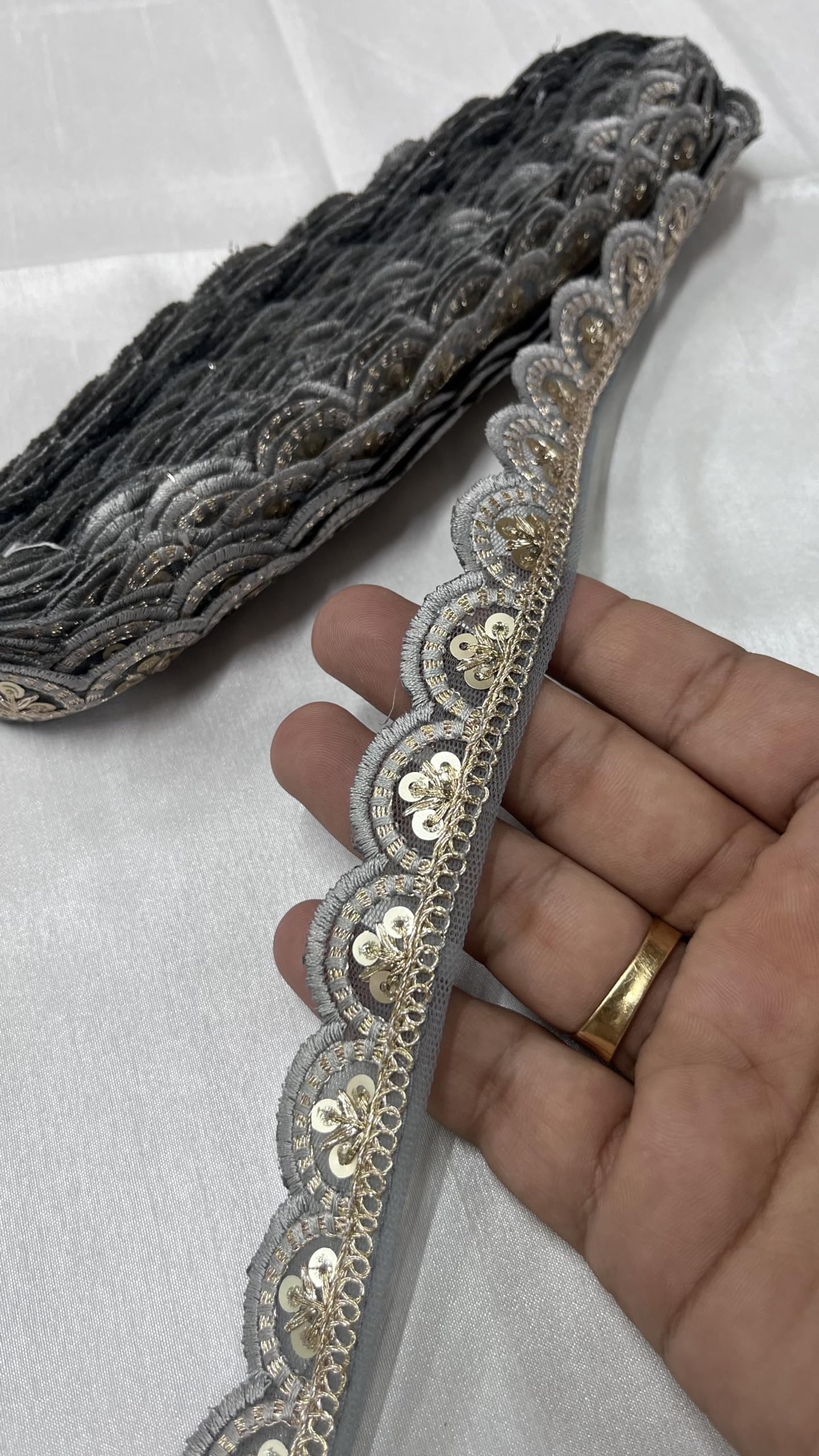 Deeps Creation 9 Meters Embroidery Border, zari Trims, Ribbon, Designer Saree Lace, Indian Trimmings, Lace for Bridal Lehenga Dupatta Suit Anarkali Border (Grey) (B0D4K61SG6) Amazon Price History, Amazon Price Tracker