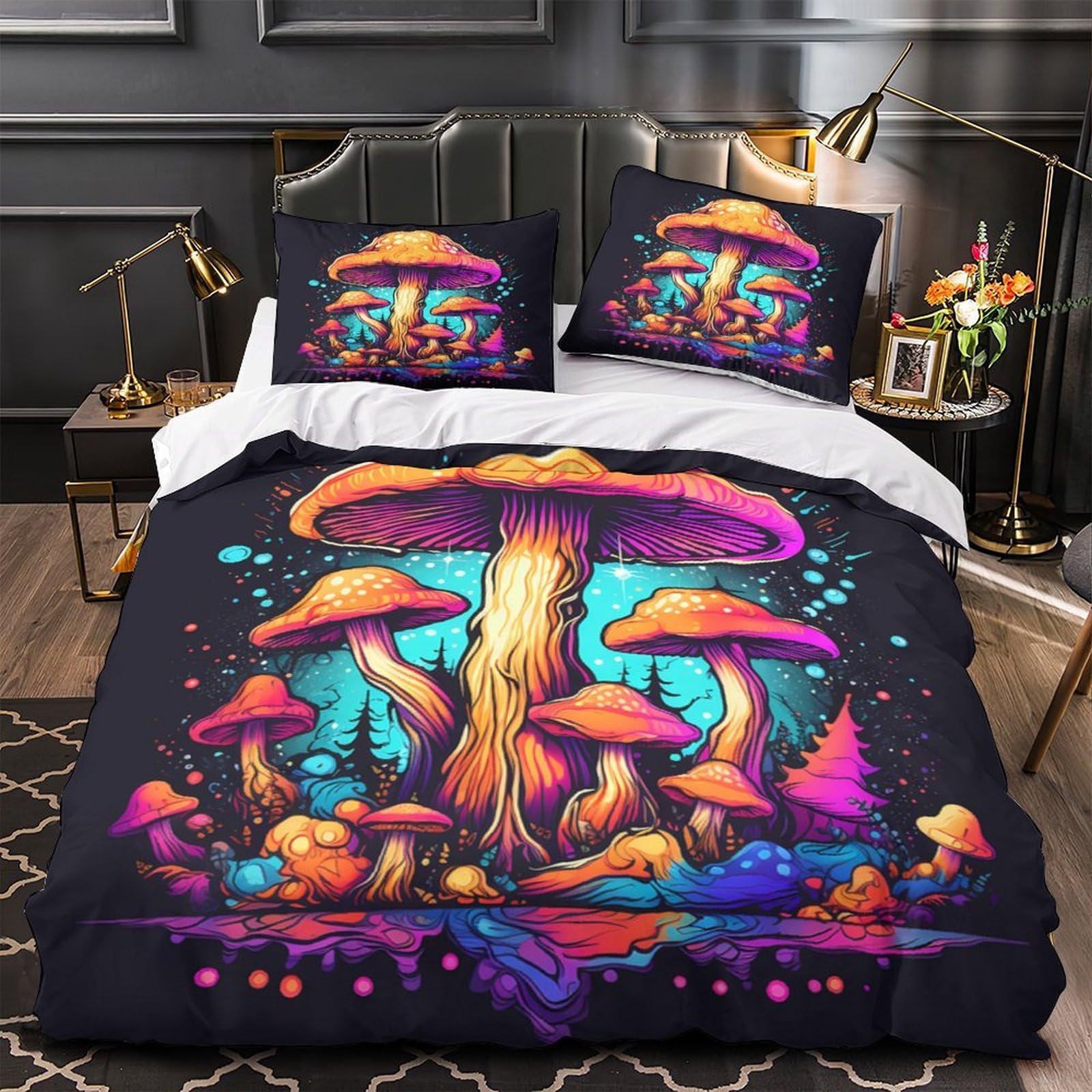 Parure de lit 3D caniche avec fleurs housse de couette enfant fille garçon 260x220