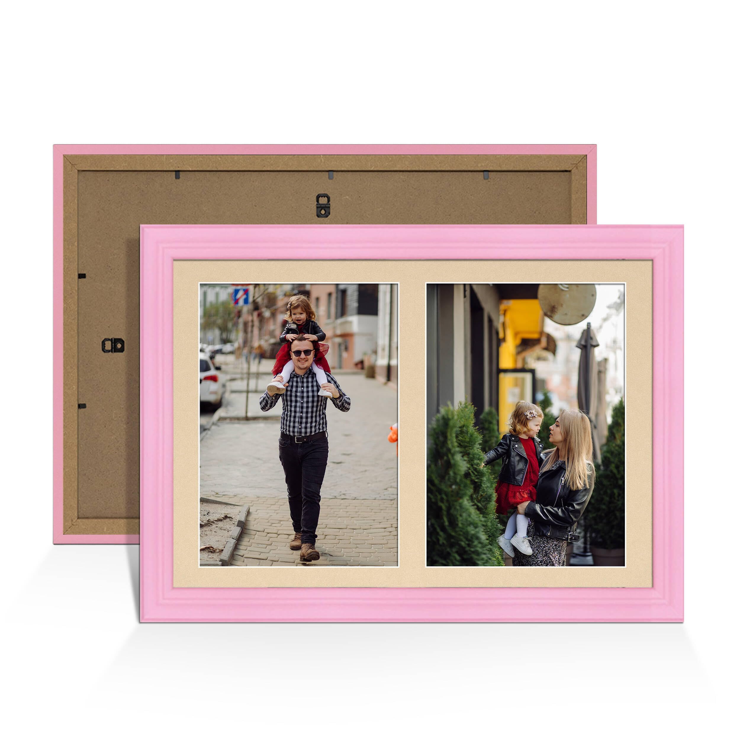 Alison Kingsgate Pink 20x14 Photo frames for multiple pictures - 2 Apertures Collage Frame with Ivory Mount - Holds (2x) A4 Photos - Engineered Wood & Perspex