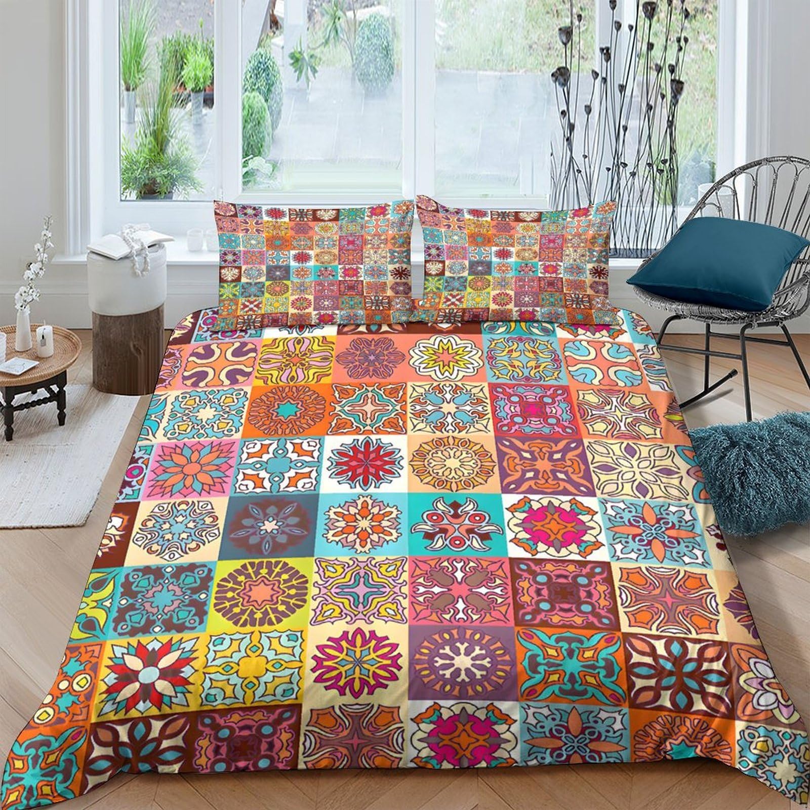 Ctjqhvkz Style-7 3D Printed Boho Mandala Fitted Sheet Microfiber Soft Colorful Mosaic Mattress Cover For Bedroom Guest Room Decor Single（135X200cm）