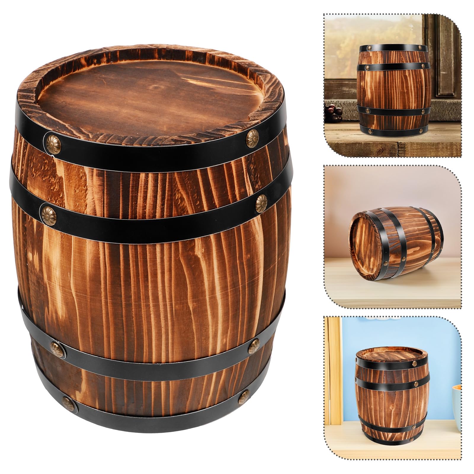 Zerodeko Barril de madera pequeño para cerveza, accesorio decorativo para fotos, barril de vino de madera, adorno rústico para bar, hogar, manualidades decorativas