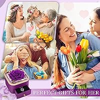 Vista 6 de Beferr Regalos de cumpleaños para mujeres, rosa real preservada con collar, rosas moradas eternas, flores para la entrega, aniversario, día