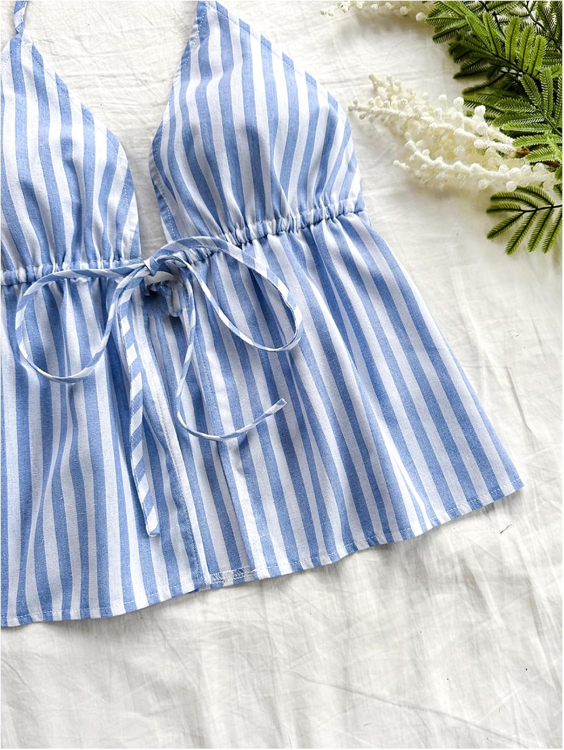 Floerns Women's Striped Sleeveless Halter Tops Cute Tie Front Split Hem Camisole - Image 3