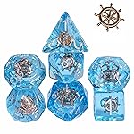 UDIXI 7PCS Polyhedral Dice Set D&D Filled with Rudder, Blue DND Dice with White Floating Silk for RPG and Other Tabletop Games