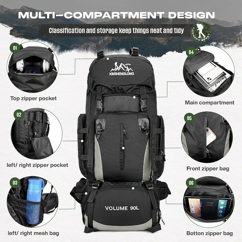Sac à Dos Randonnée Imperméable Byjogger – 90L, Multi-compartiments, Léger