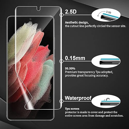 Miniatura 4 de Paquete de 3 protectores de pantalla para Samsung Galaxy S21 Ultra (no de vidrio), ultrafinos soporte ultrasónico de huellas dactilares Protector de