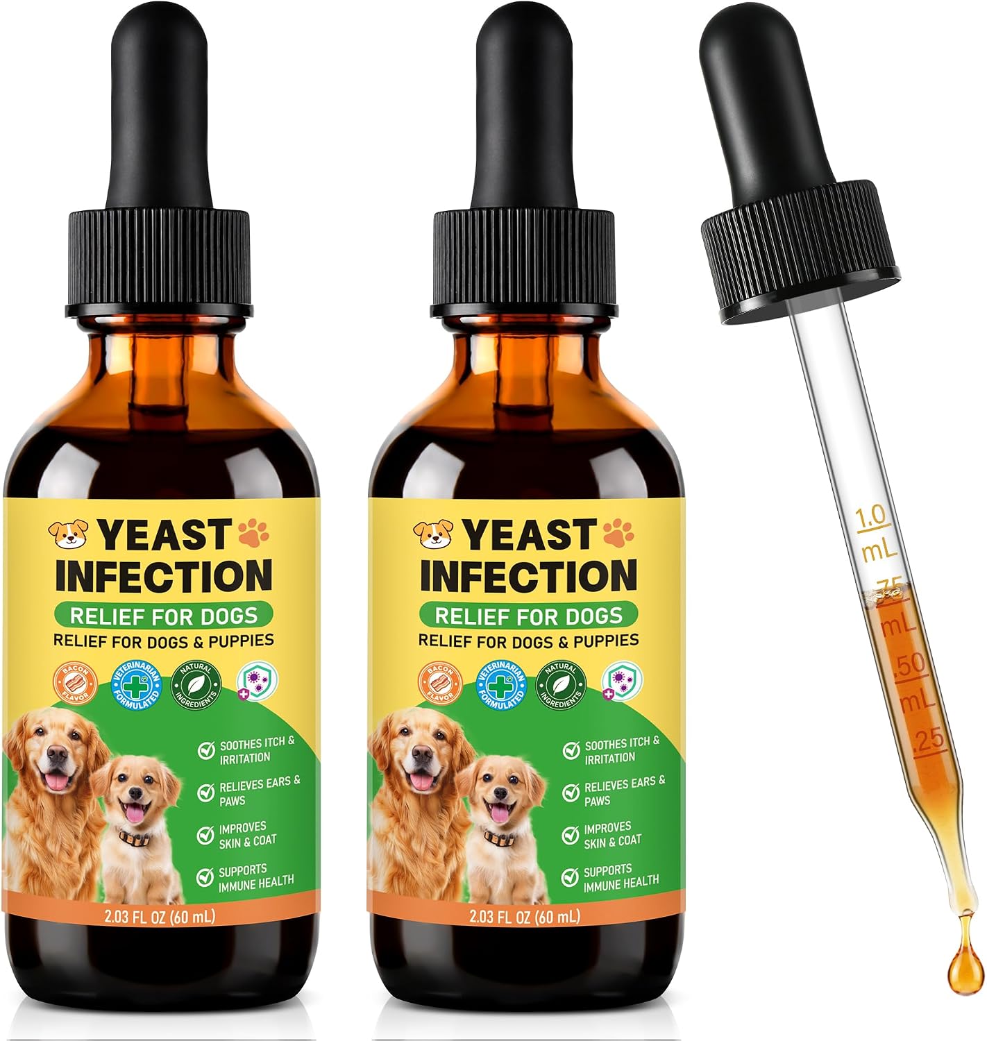 2-Pack Ear Drops for Dogs Yeast Infection - Soothing Itch Relief for Smelly Ears, Irritated Skin & Paw Licking | Gentle Ear Cleaner for Dogs | Supports Ear Health & Yeast Balance