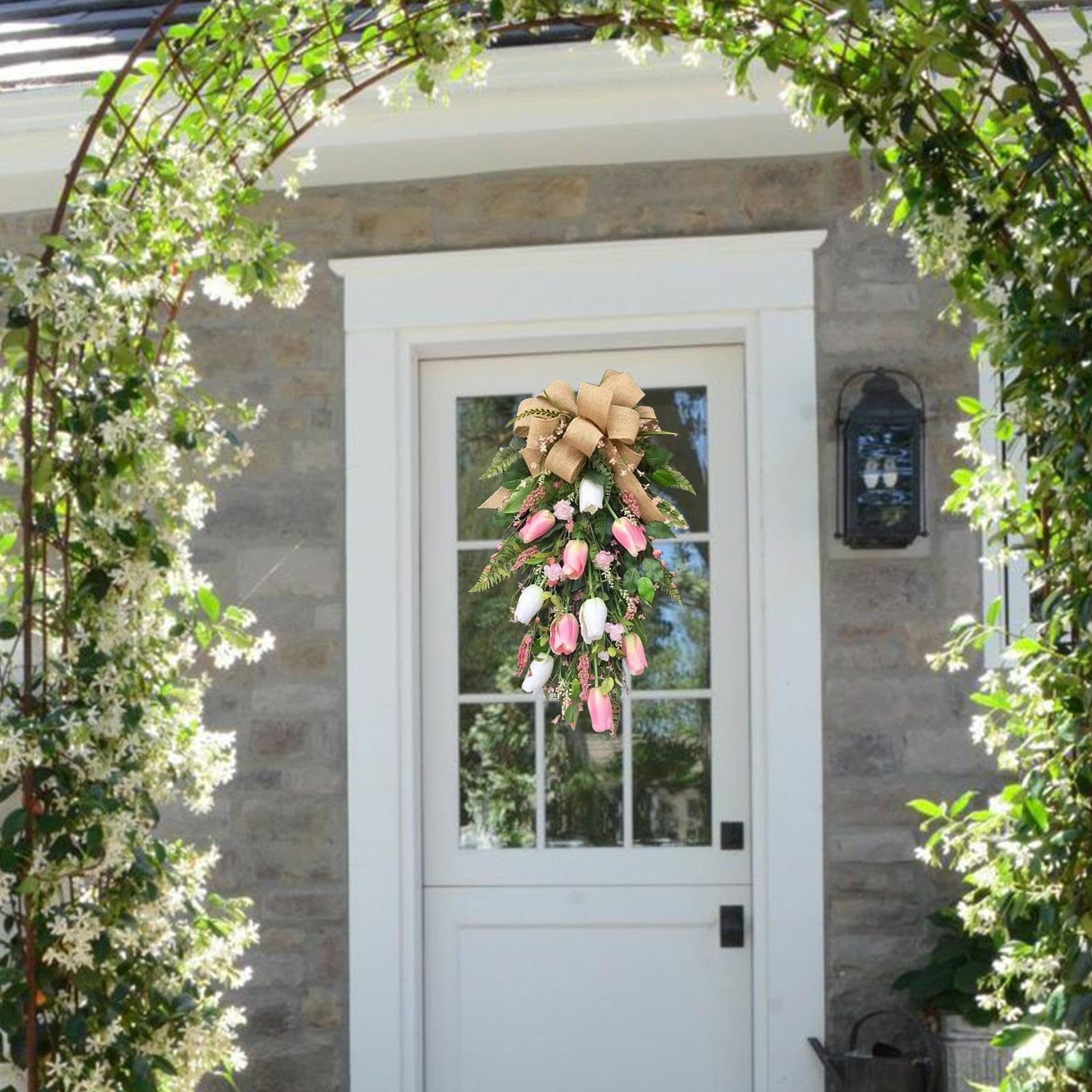 Ghirlanda A Decorazione per Portico 55 Cm | Ghirlanda Primaverile Per Casa Porta d'Ingresso Portico Parete Finestra Festival Matrimonio Primavera Autunno Inverno
