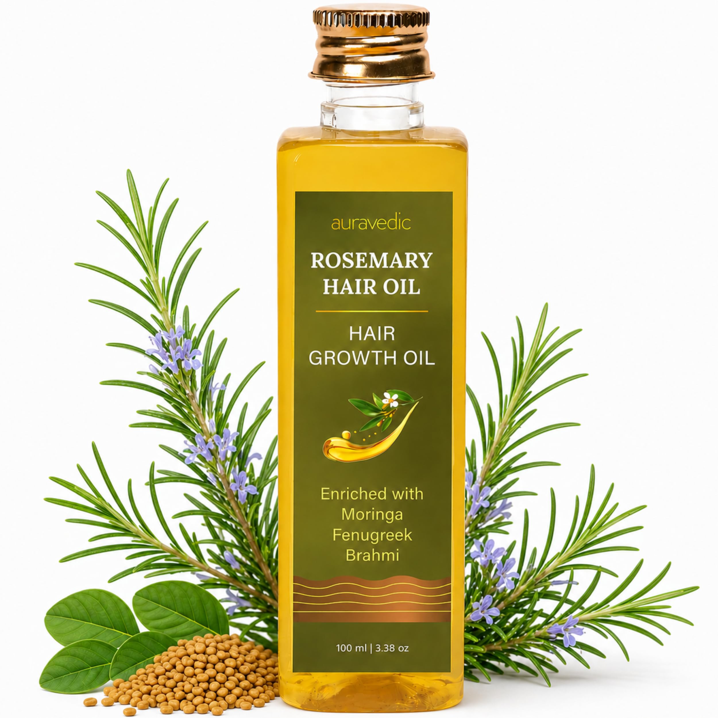 Auravedic Rosemary Oil for Hair Growth | Stronger, Fuller Hair | 3.38 Fl Oz