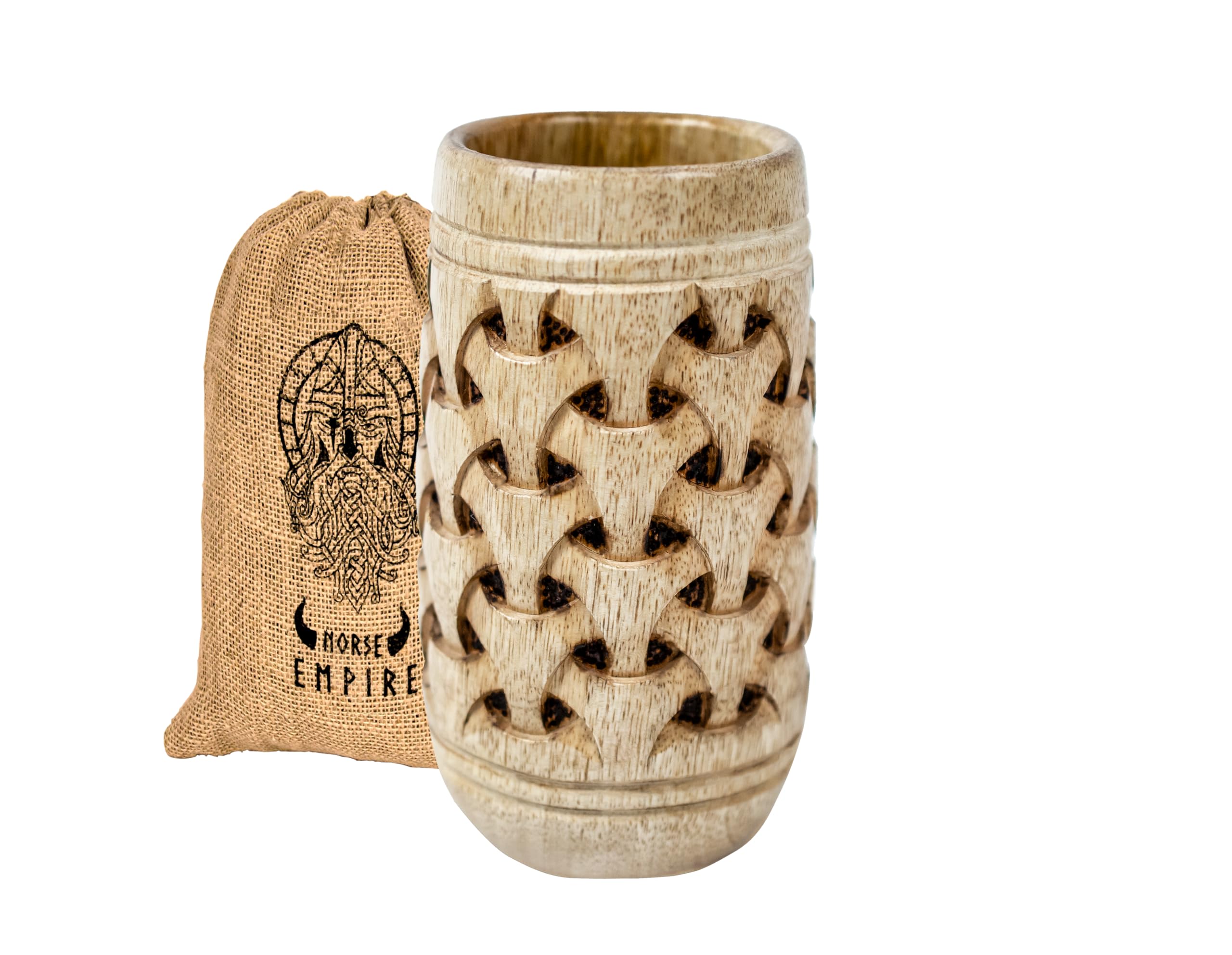 NORSE EMPIRE Wooden Beer Mug 16Oz - 100% Handcrafted Beer Stein | Viking Mug for men | Beer accessories for men | Viking Gifts for Men | Includes Medieval Gift Sack