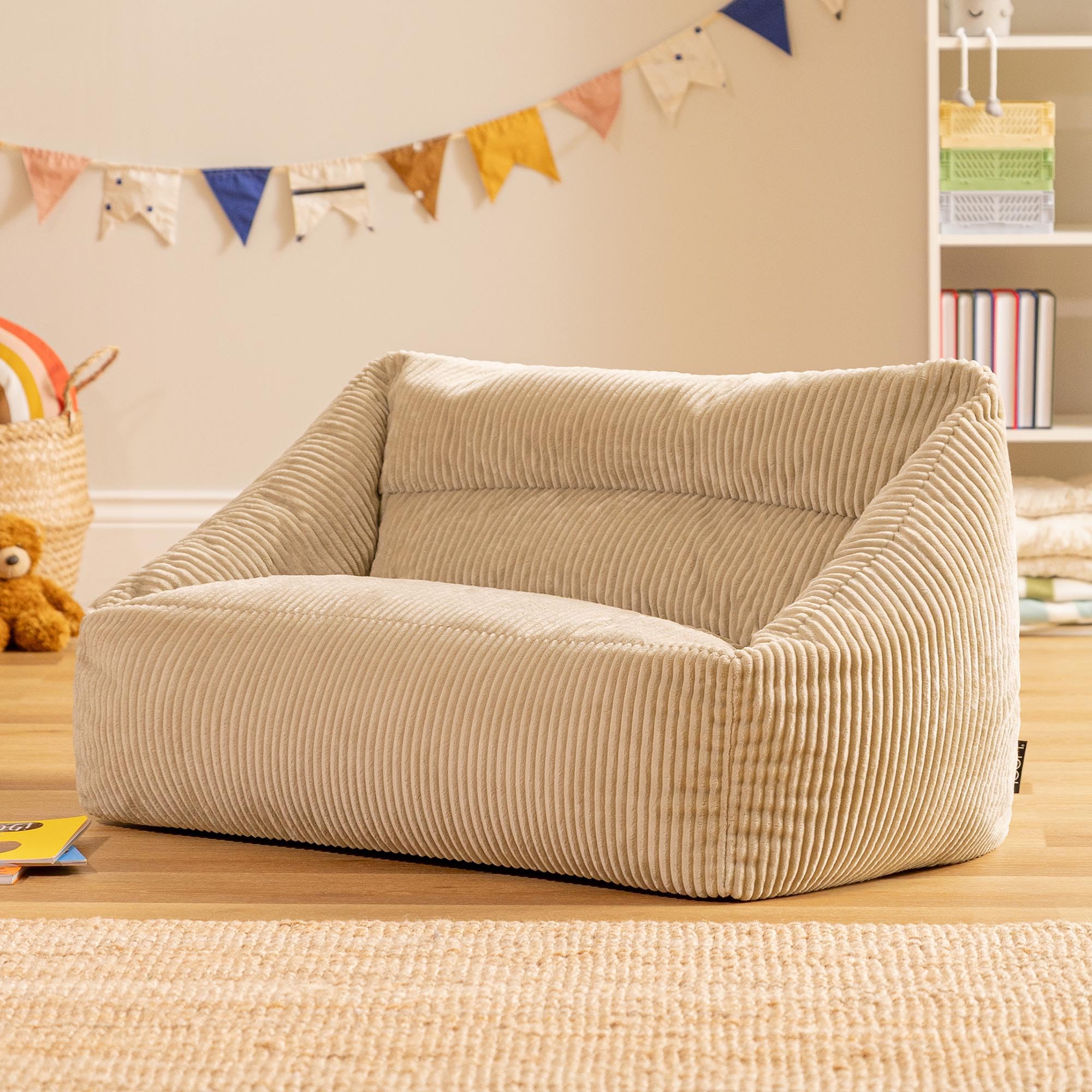 Icon Natalia Sitzsack Kinder Sofa, Beige, Flauschiger Cord Stoff, Sitzsack Cord mit Füllung, Bequemer Kinder Sessel, Kuschelsessel, Lese Sessel, Schlafzimmer, Kinderzimmer, Jugendzimmer