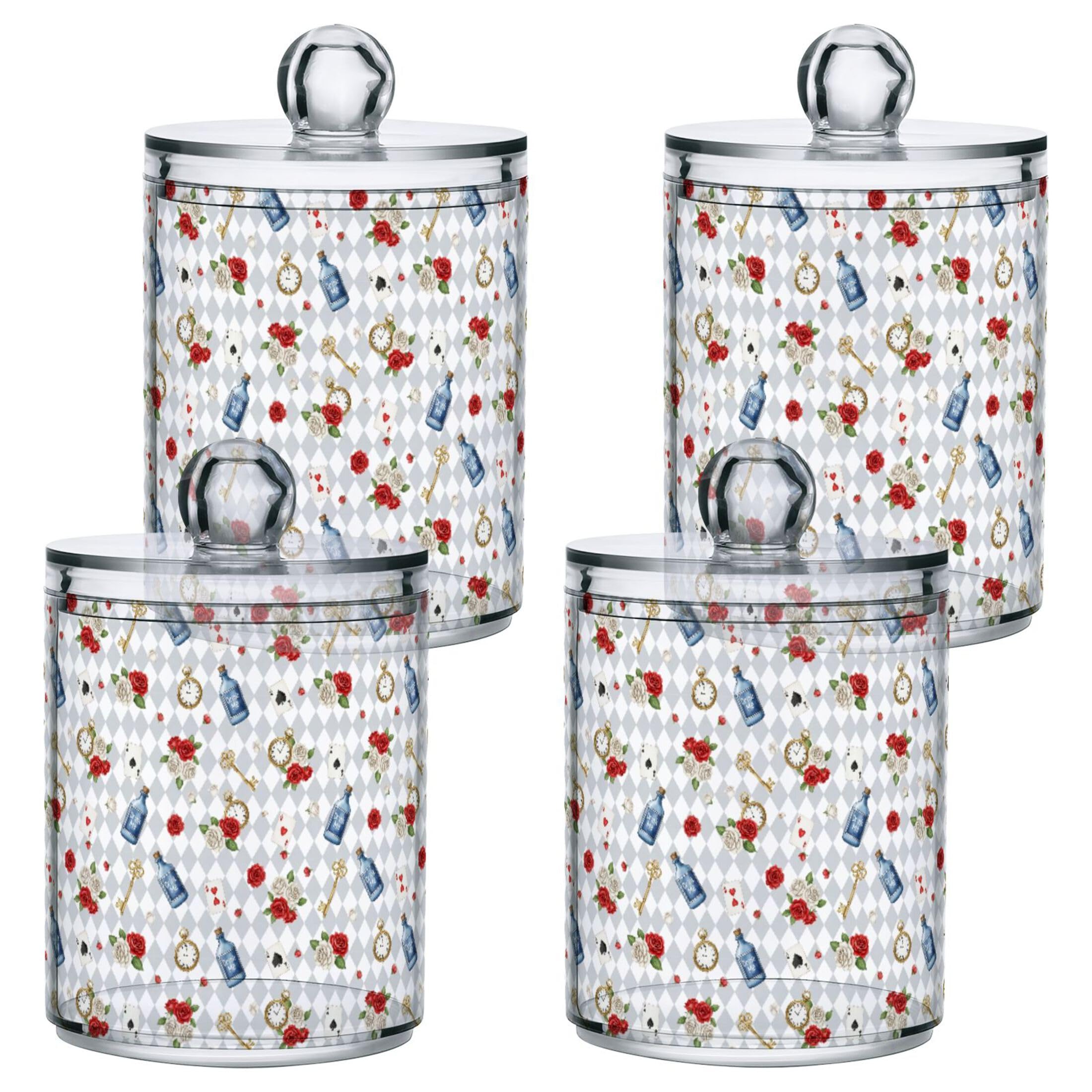 Distributeur cotons-tiges rose vintage en lot de 4 pour l'organisation de salle de bain