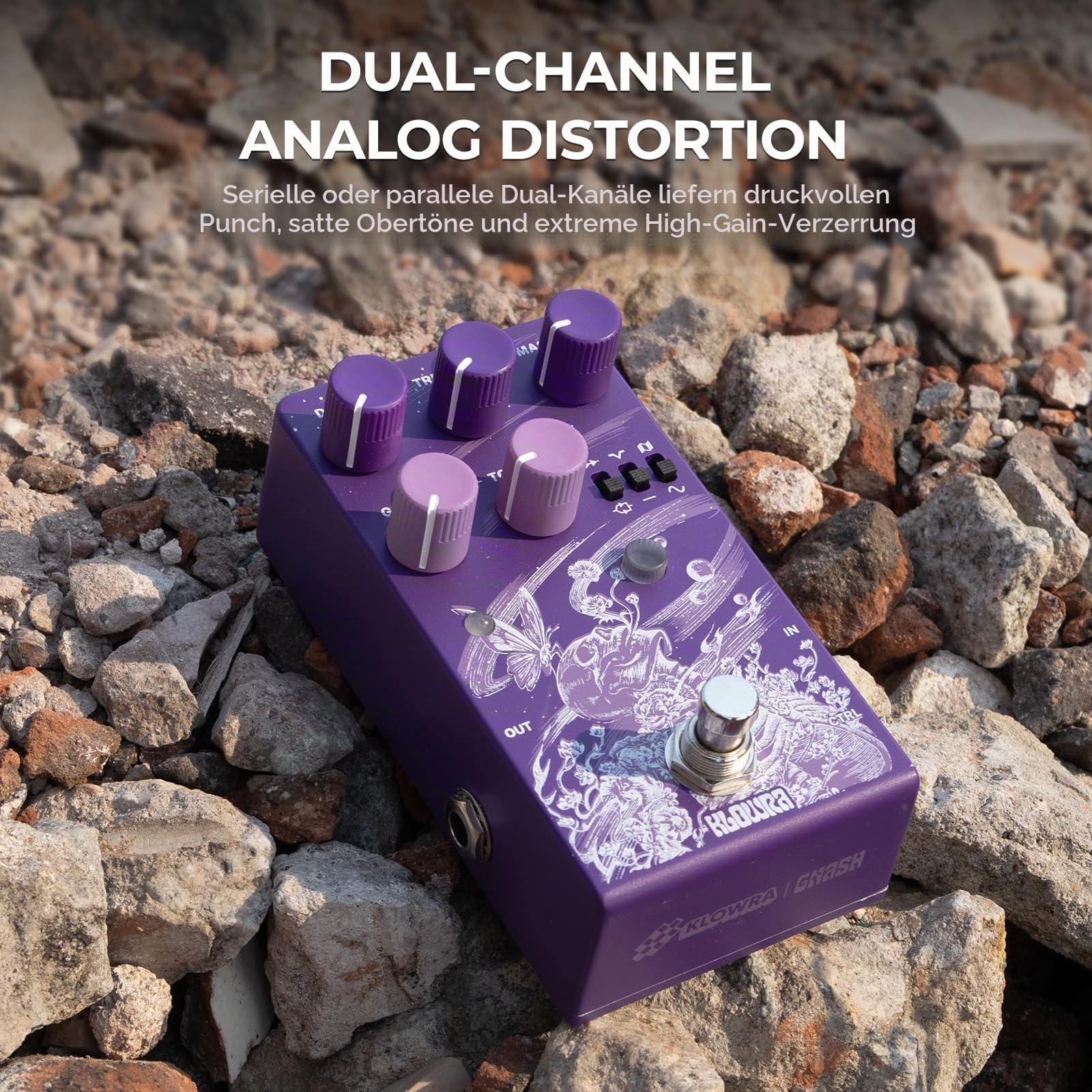 Gnash Dual-Channel Analog Distortion Pedal | Seriell/Parallel High-Gain Drive mit Wavefolder & Mid-Cut | Vollanaloges Through-Hole-Design für Profi-Pedalboards | Serie/Parallel High - Gain Drive Channels mit True Bypass - für Bass & E-Gitarre, für Metal,