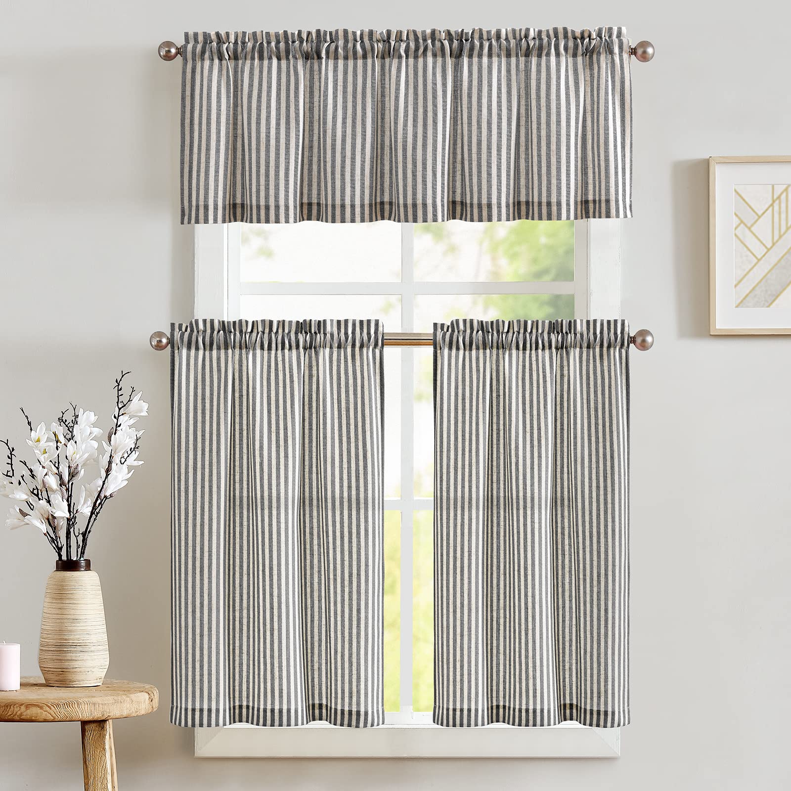 rday カーテン Amazon.com: jinchan Striped Kitchen Curtains and Valance Set