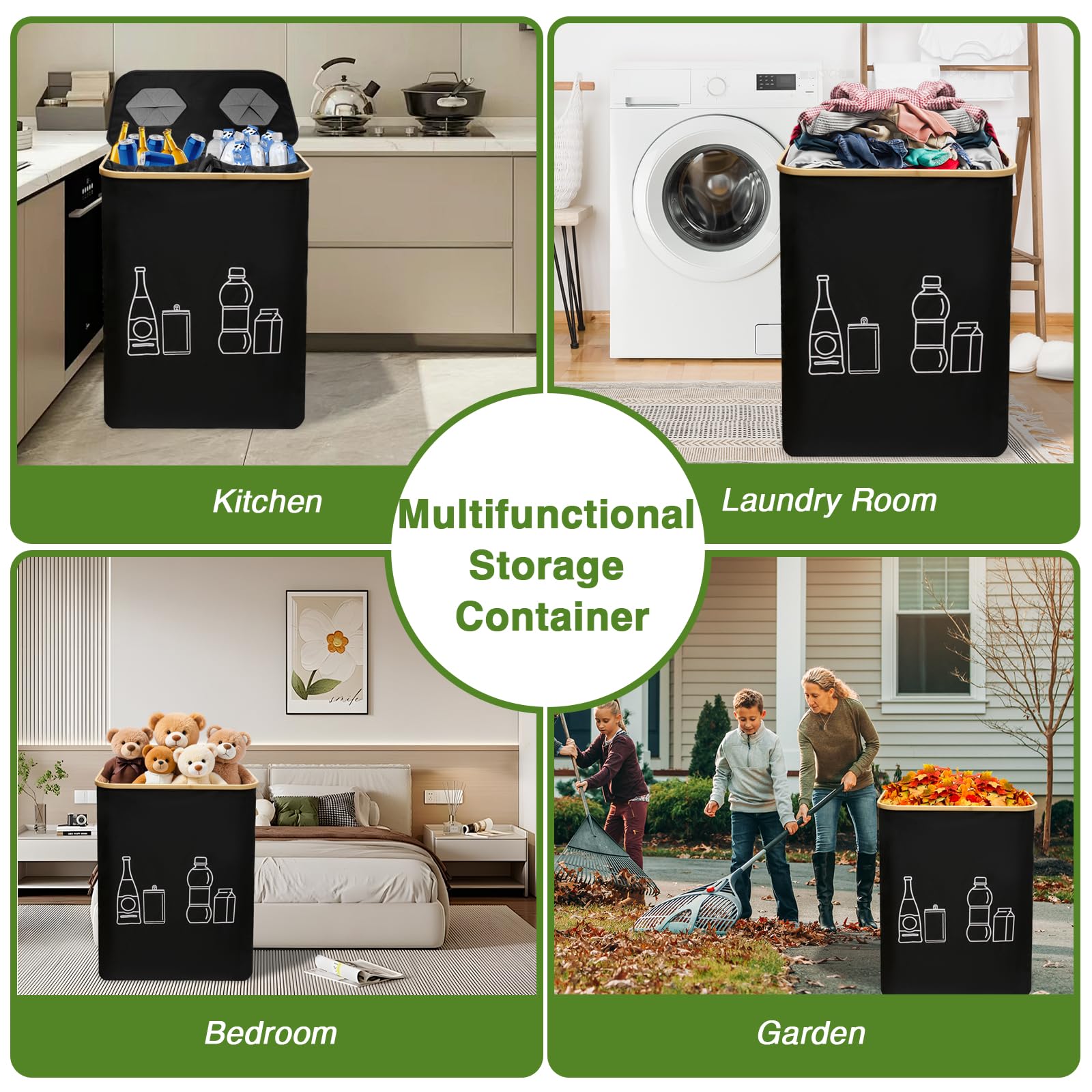 160L Bidoni Differenziata da Interno, Borse Raccolta Differenziata con Coperchio per Plastica e Vetro, Raccolta Differenziata Interno con 2 Borse a Mano per Cucina, Ufficio, Giardino