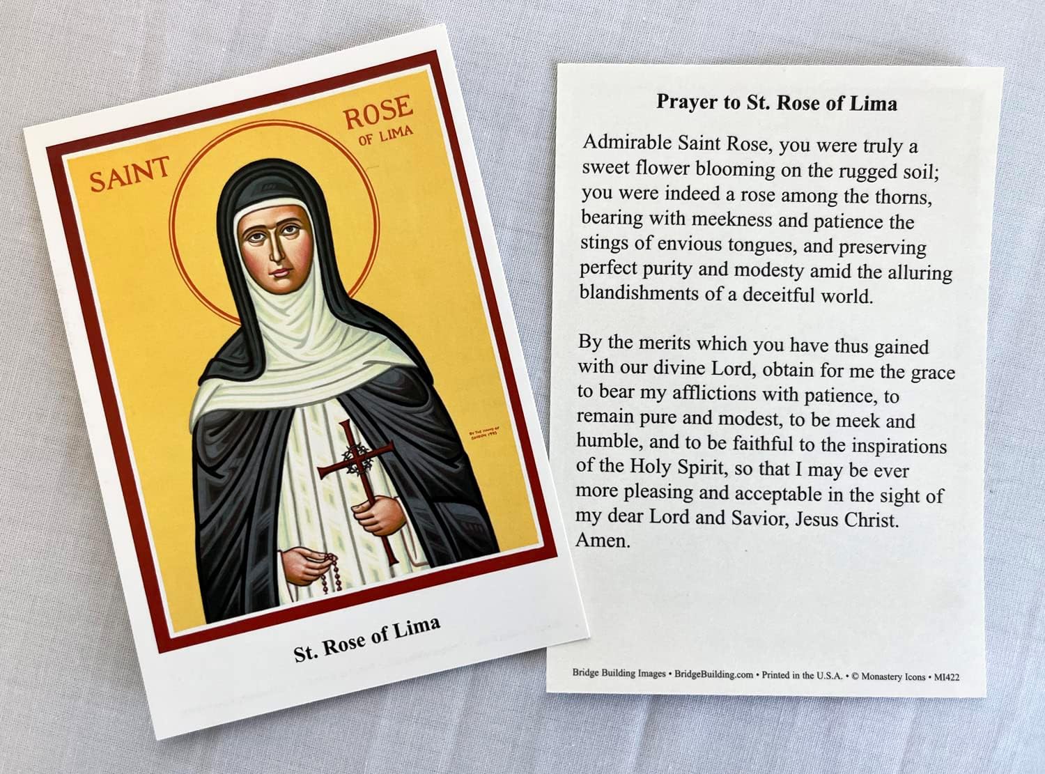 Vermont Christmas Company St. Rose of Lima Prayer Cards - Set of 100 - Featuring Prayer to St. Rose of Lima