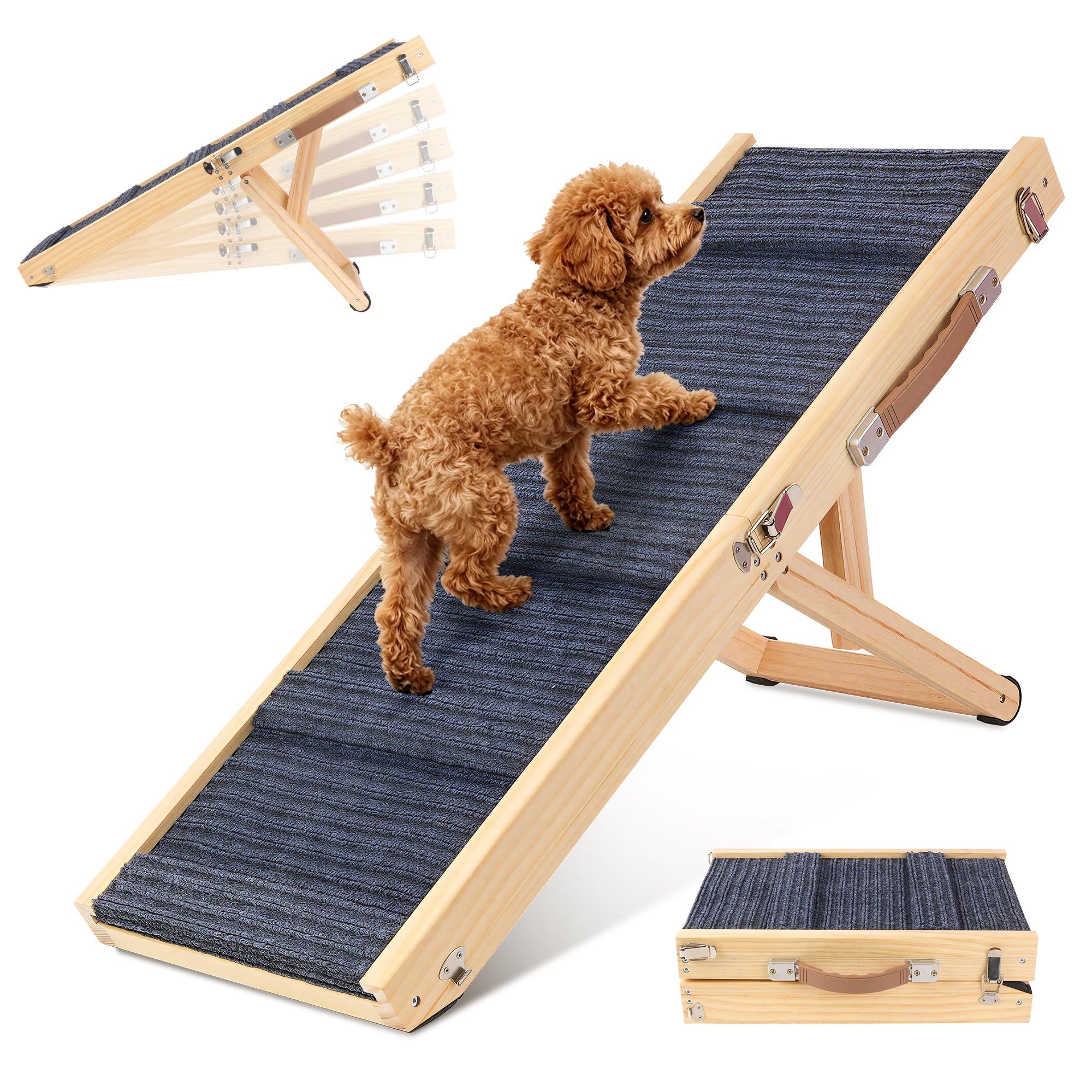 Photo 1 of Dog Ramp for Bed, 19.5" H Adjustable Folding Ramp for Dogs to Get on Bed, Solid Wood Dog Ramps for Small Dogs, Non-Slip Waterproof Easy Storage for Bed Couch - (L 34" ×W 12")