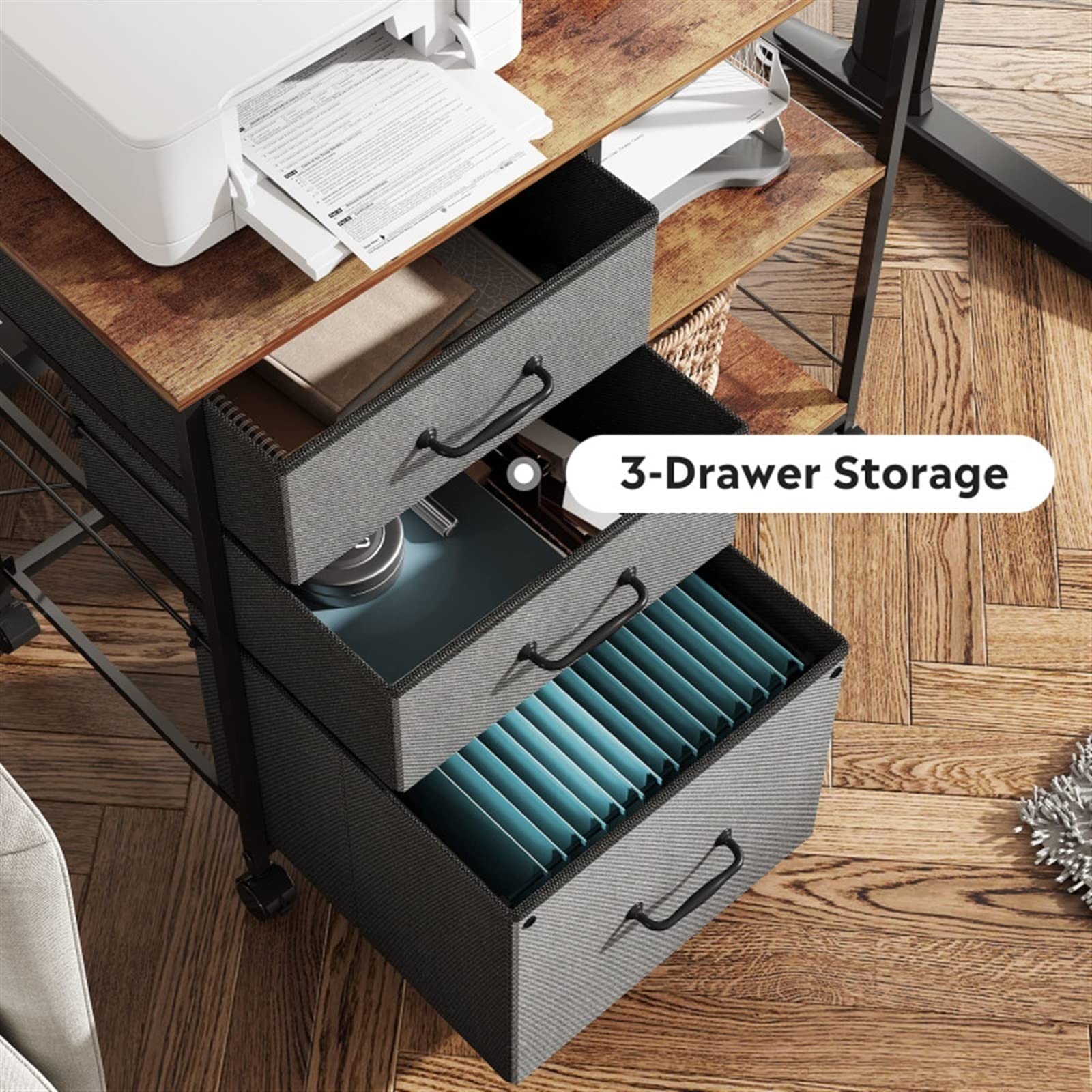 Support Imprimante En Bois Avec Roulettes Verrouillables - Table Sous Bureau Compacte Marron Support Imprimante Maison Bureau