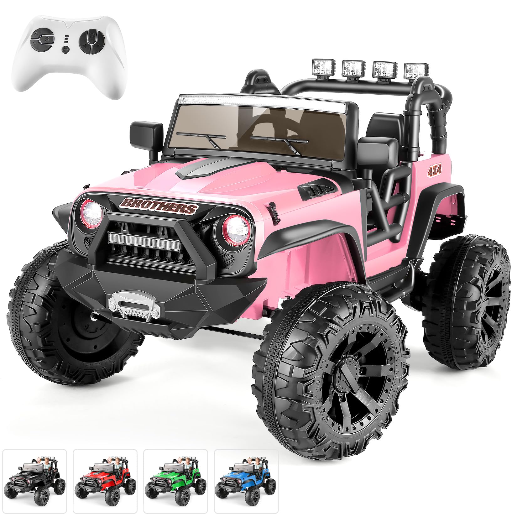 Hikole 24V Ride On Toys for Big Kids 2 Seater, Large Size Ride On Car Truck for Boys & Girls Ages 4-6-8 with Remote Control, Spring Suspension，LED Lights, Music, 2x200W Engine, Pink