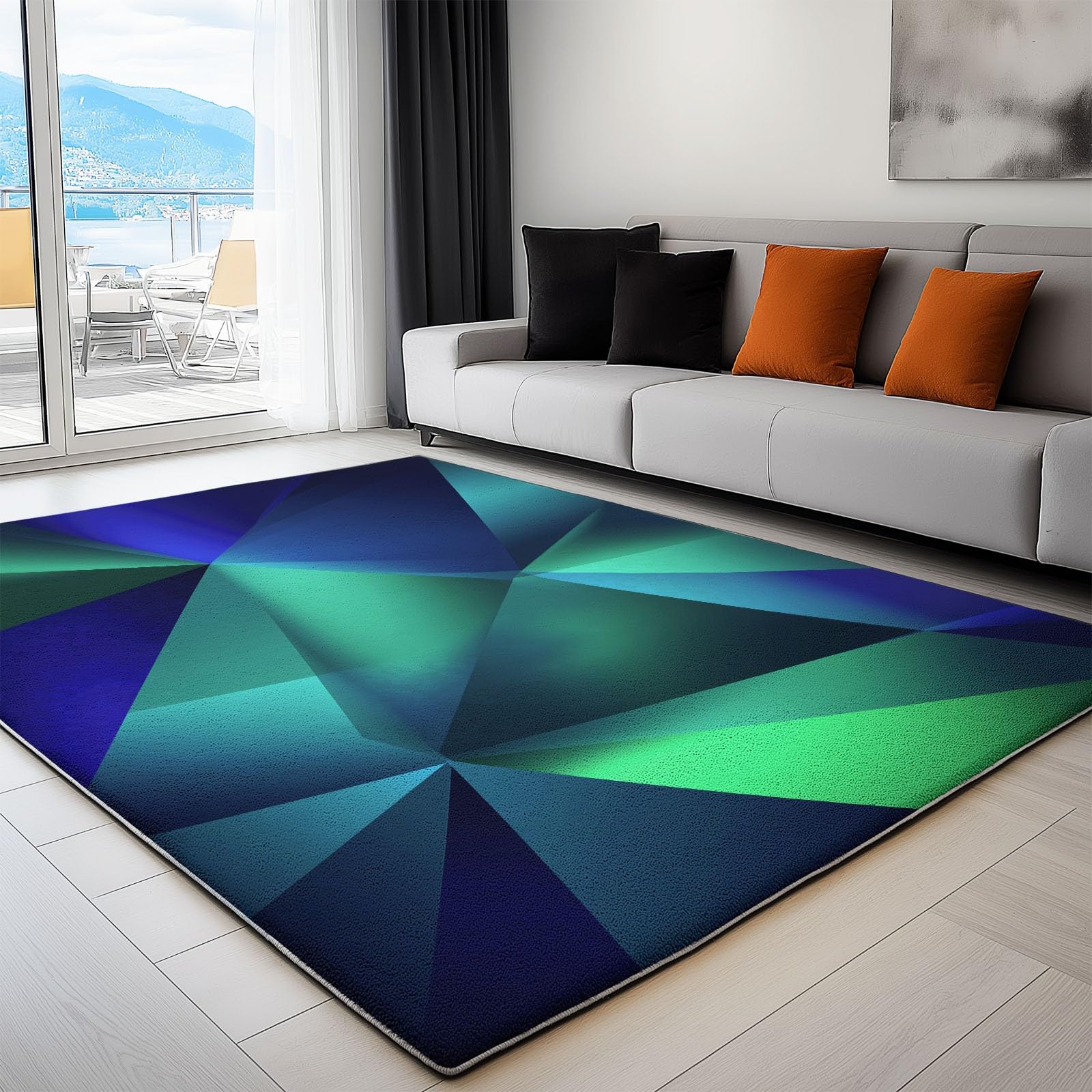 Tapis de Salon 180 cm x 240 cm Lavable, Idéal Familles avec Enfants, Formes Géométriques Abstraites Tapis de Sol Antidérapant pour Chambre et Séjour Entretien Facile - Vert