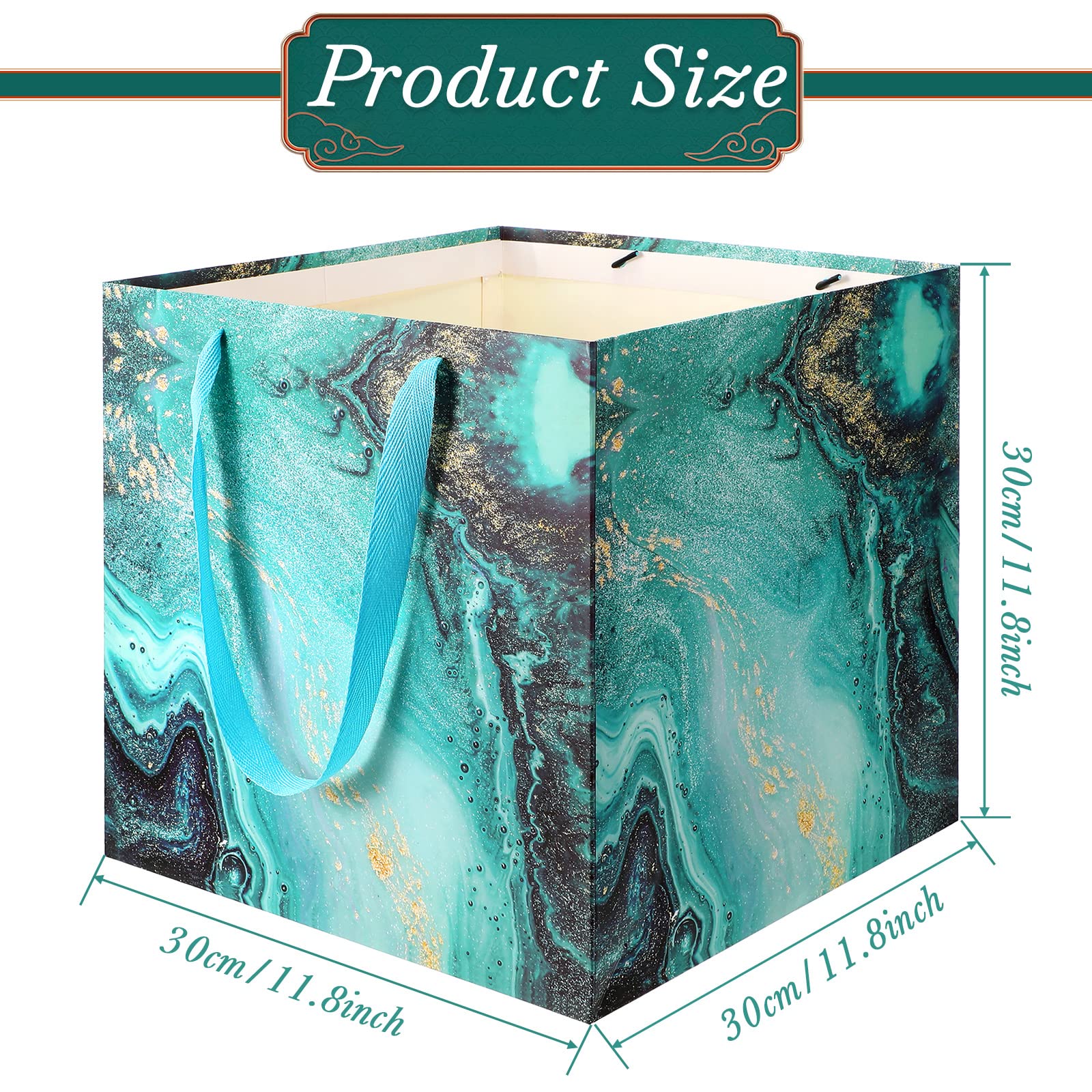 Teling 4 Pcs Extra Large Gift Bag, 11.8 Inch Square Marble Large Wedding Huge Birthday Paper Gift Bag with Handles for Party Holiday Bridal Engagement Present