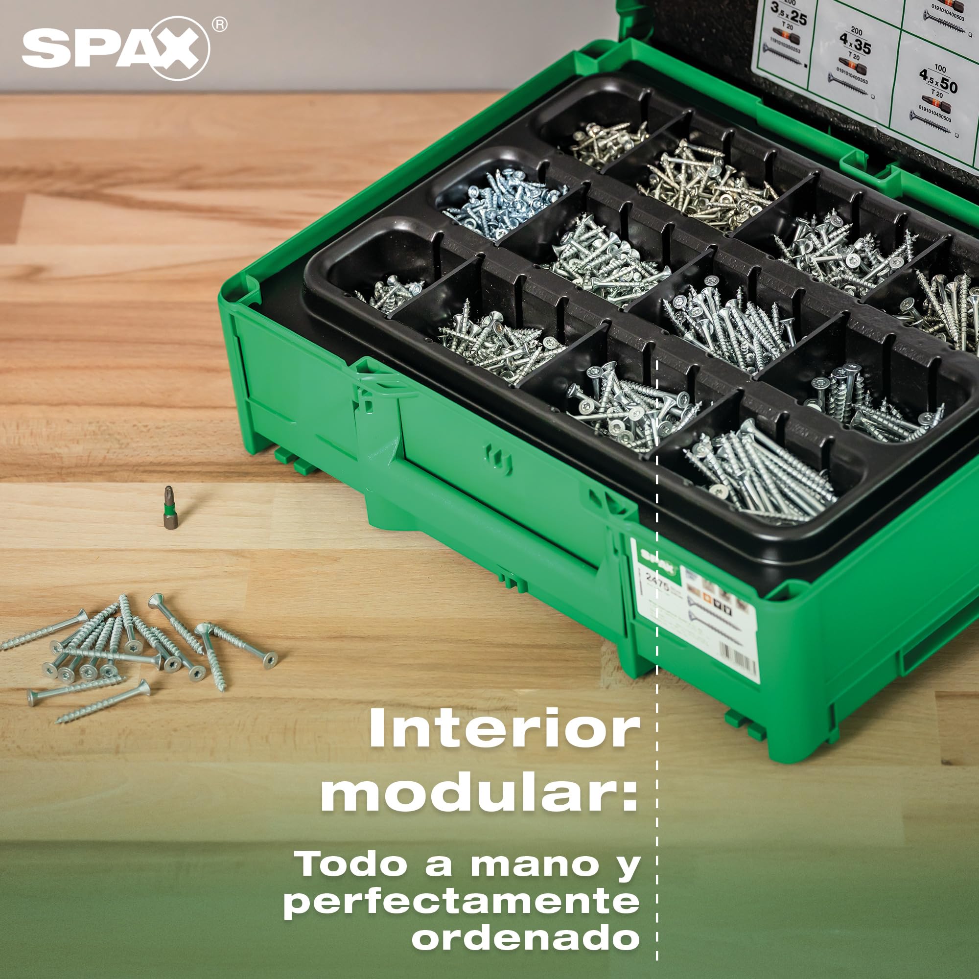 SPAX Maletín de montaje Systainer³ T-Loc - Juego de tornillos con 2.475 tornillos SPAX en 12 medidas, incl. 5 puntas T20 y guantes de trabajo, para artesanos y bricolaje – 8000000294624