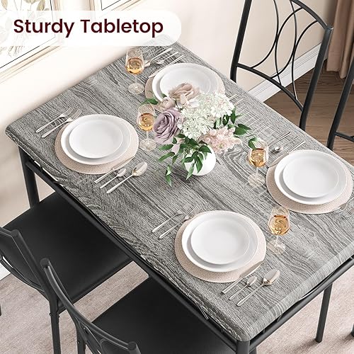 Miniatura 2 de CABIHOME Juego de mesa de comedor, 5 piezas rectangulares para 4 personas con 4 sillas tapizadas, juego de mesa de comedor para espacios pequeños,