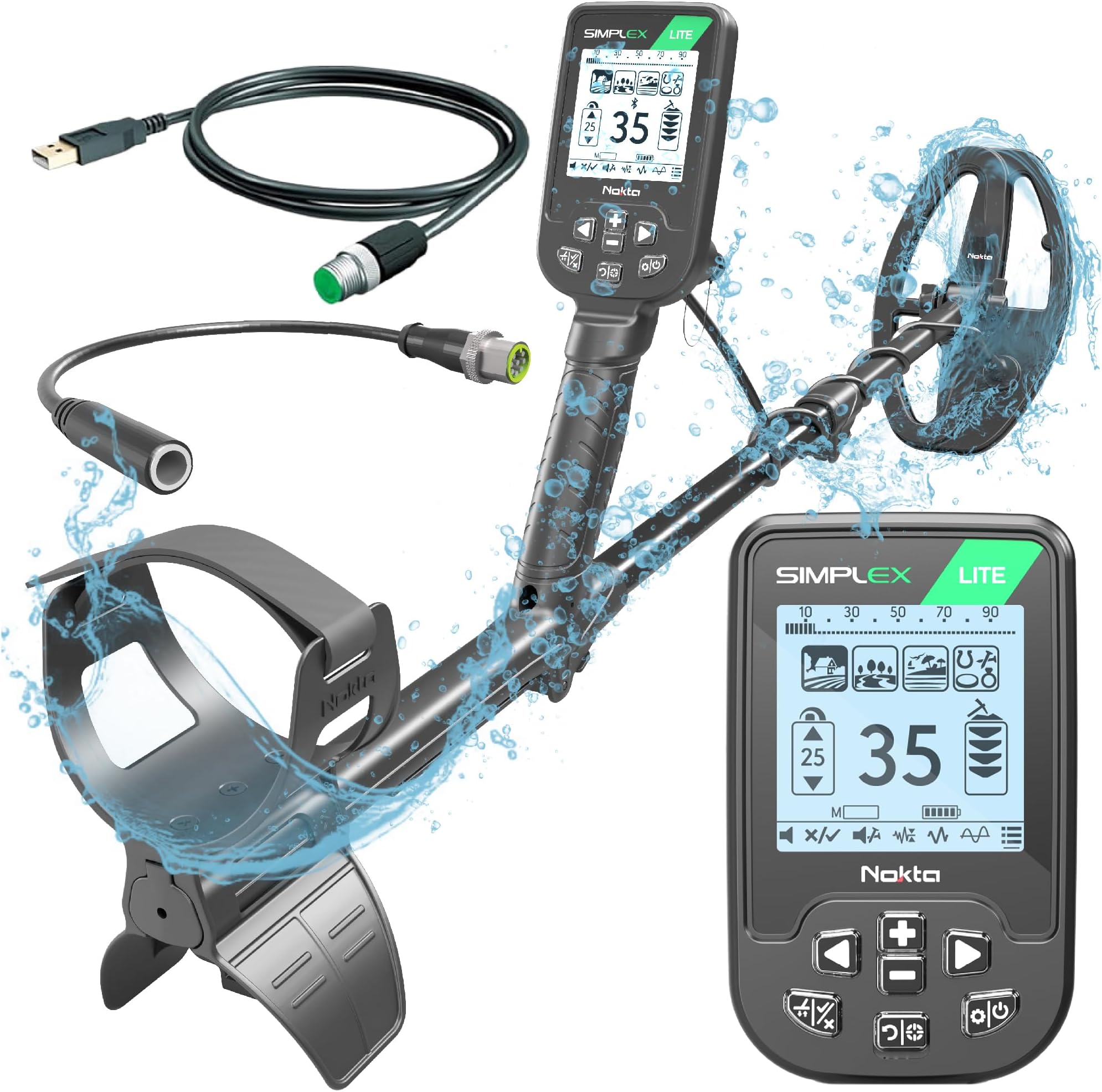Nokta Simplex Lite Metal Detector with 9.5" Waterproof DD Search Coil, Vibration to Detect Underwater, Beach, and All Metal Search Modes
