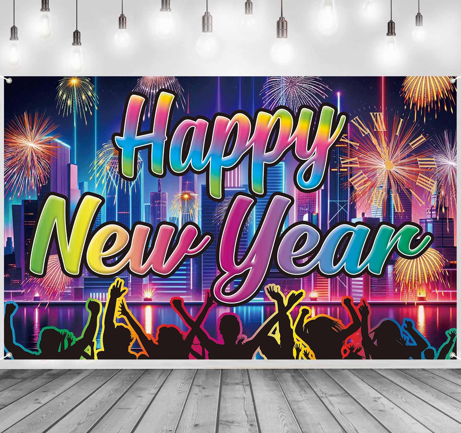 Happy New Year Banner 2025 – Neon-Hintergrund 240x180 Cm Für Silvester-Party