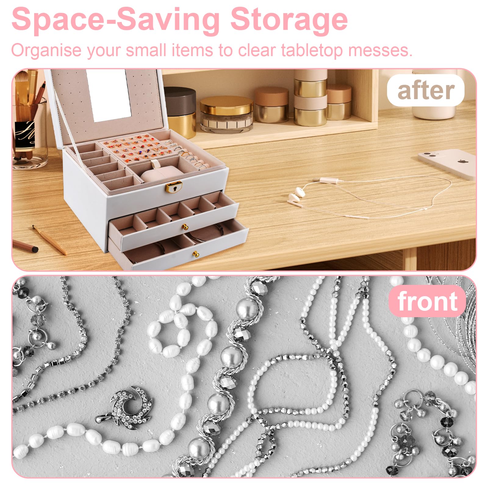 UCAMP Caja Joyero de tres niveles,Joyeros Mujer Organizador,Caja de Joyas de viaje para collares,aretes,pulseras y anillos,con llaves y cerraduras.Adecuado tanto para niñas como para mujeres