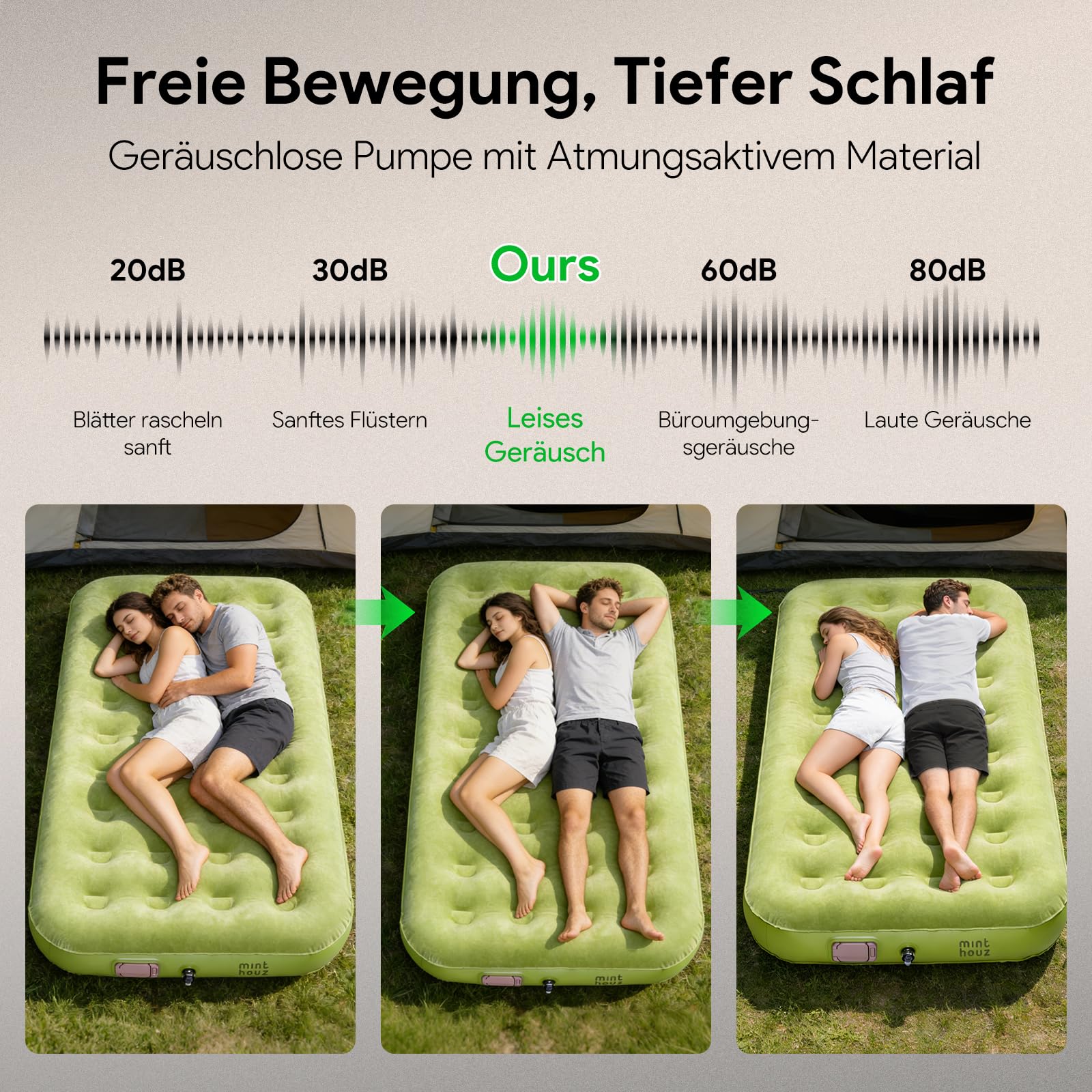 Minthouz Selbstaufblasbare luftmatratze, Isomatte Selbstaufblasend mit Integrierter Elektrischer Pumpe Extra Breite und Verstärkte Camping Matratz für Gäste, Camping und Outdoor - 195 * 100 * 25cm | One-Click Inflate/Deflate 1-2 Mins, Ultra-Thick Camping