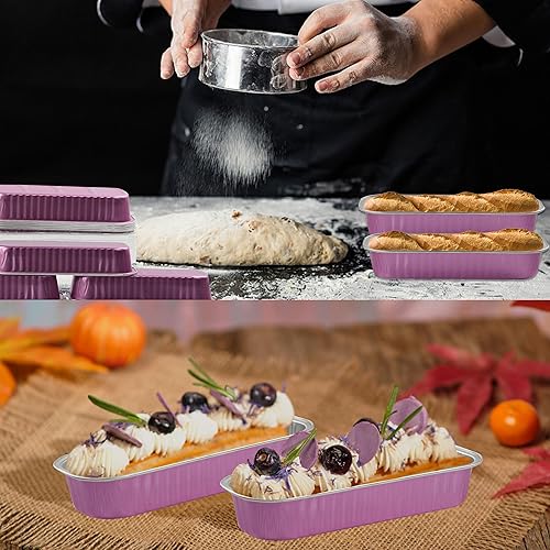 Miniatura 7 de Mini moldes de aluminio para pan, 50 moldes desechables de 6.8 onzas de 6.8 fl oz con tapas, mini molde para tartas de aluminio con tapas, mini