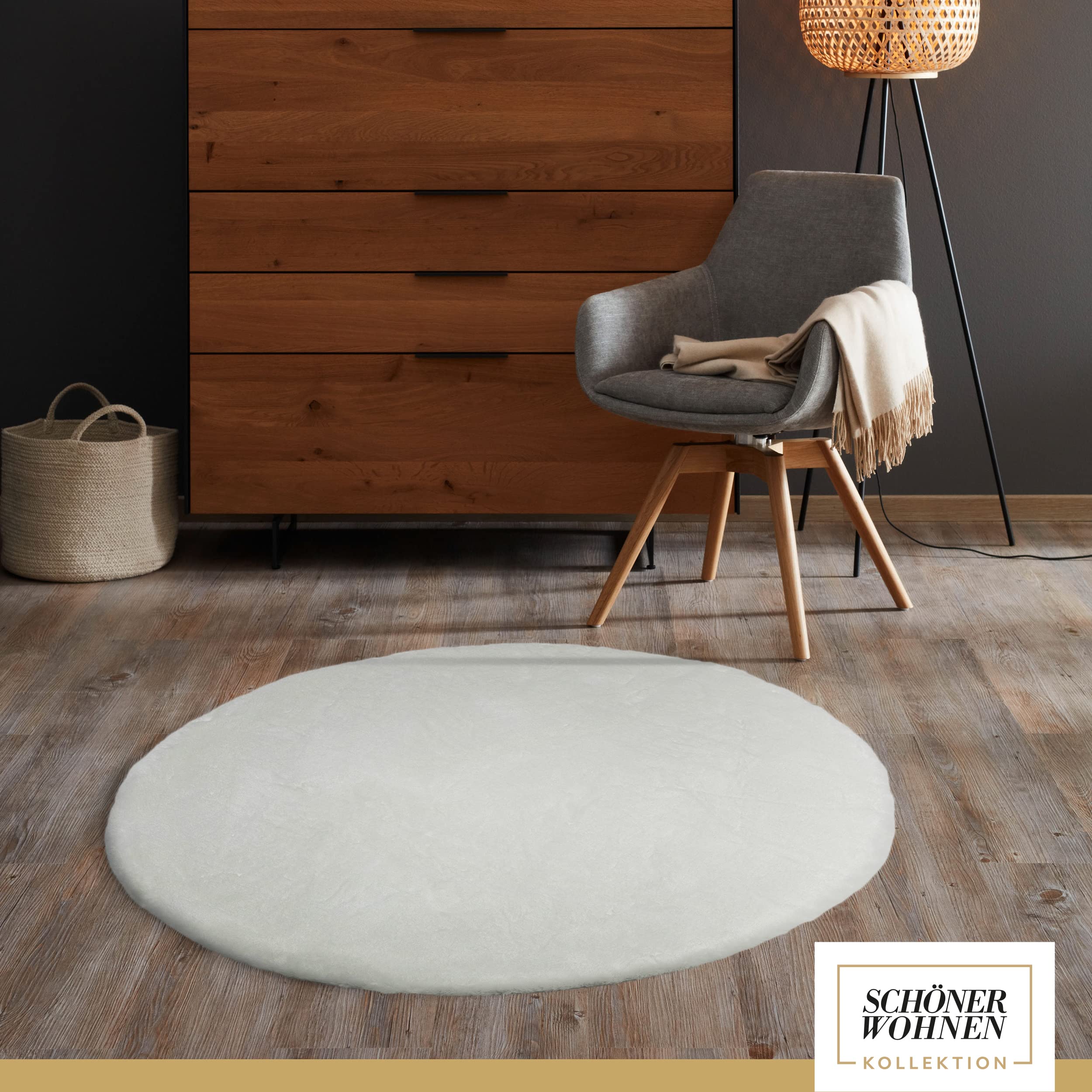 Schöner Wohnen Kollektion Hochwertiger Kunstfell Teppich flauschig - Teppich Wohnzimmer - Hochflorteppich Lammfell Schaffell - Dekofell rund weiß 120 x 120 cm