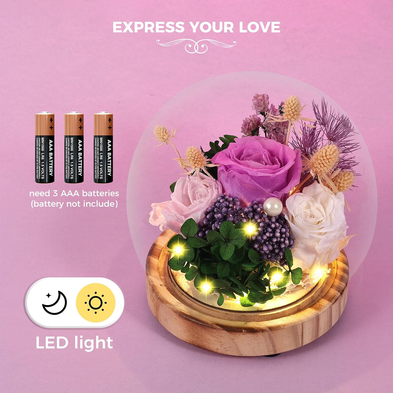 Eternal Rose Flowers, Unique Rose Preserved Flower Rose Gifts in Glass Dome for Women, Mom, Girlfriend,Home Decor Gifts for Birthday, Anniversary, Christmas, Wedding. - Image 6