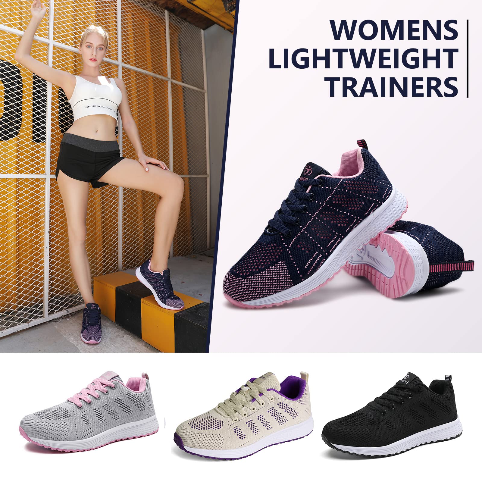 Damskie trampki do biegania oddychające buty do biegania fitness niskie bieganie sportowe siłownia moda trampki